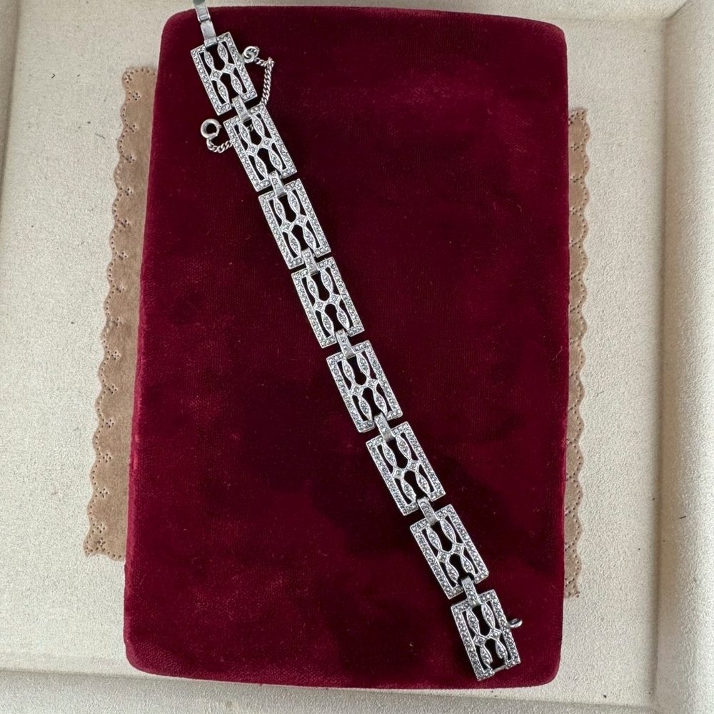 Vintage 1930's Sterling Silver  ART DECO Marcasite Lattice Style Bracelet